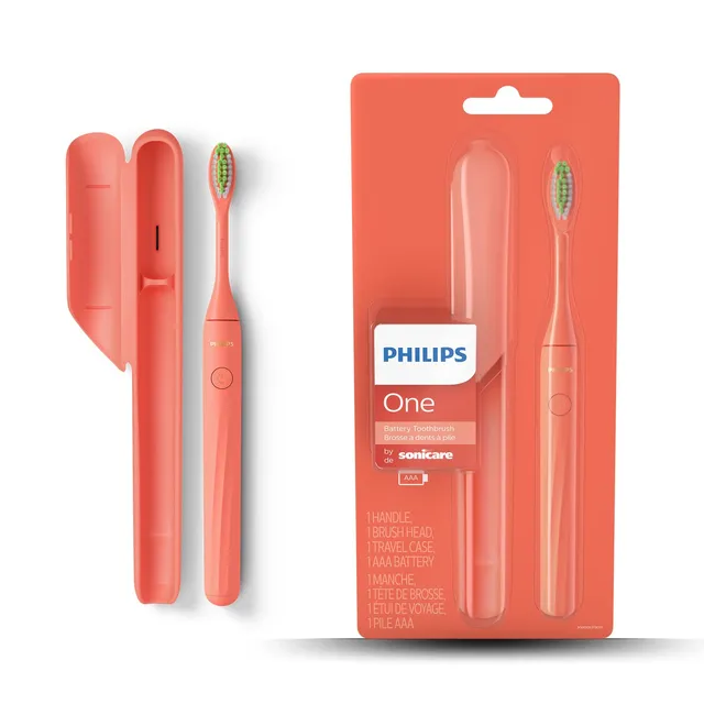 philips-spazzolino-elettrico-a-batteria-colore-rosso-corallo-modello-compatto-pe image 1