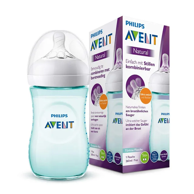 philips-avent-natural-scf033-15-biberon-anti-colica-260-ml-turchese-con-tettarel image 1