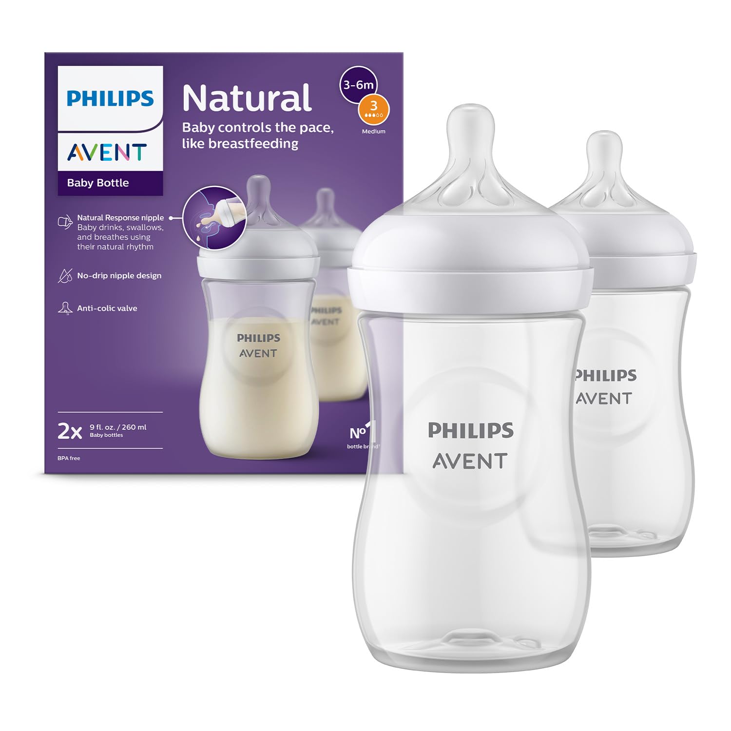 philips-avent-natural-response-scy903-02-biberon-260-ml-confezione-da-2-senza-bp image 1