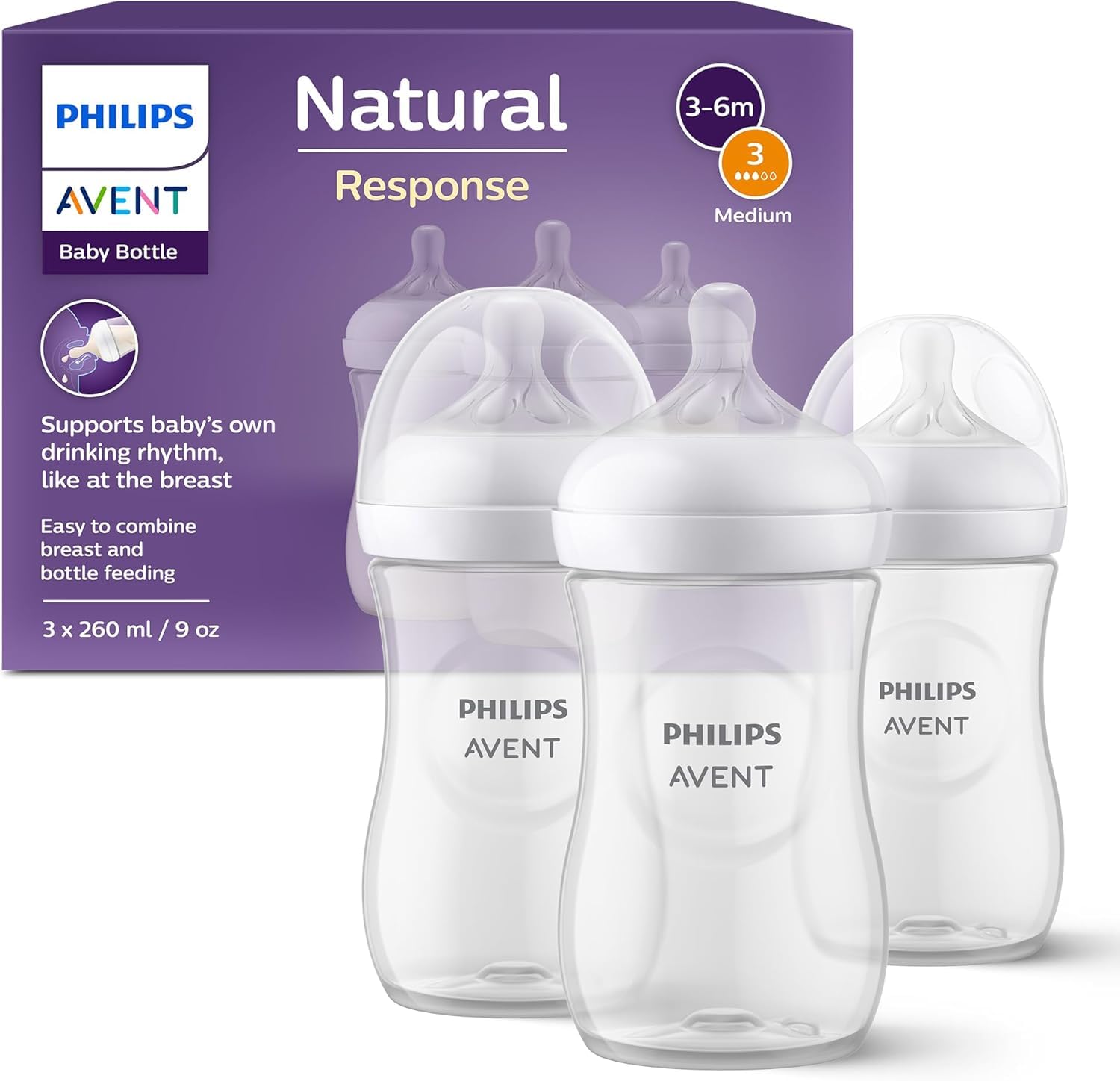 philips-avent-scy903-03-natural-response-3-biberon-da-260-ml-con-tettarella-a-fl image 1