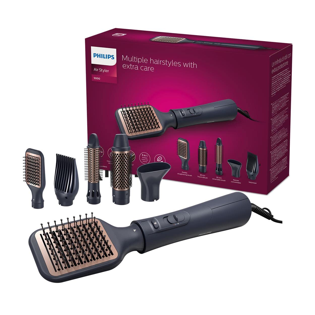 philips-serie-5000-bha530-00-styler-ad-aria-1000w-con-5-accessori-per-styling-li image 1