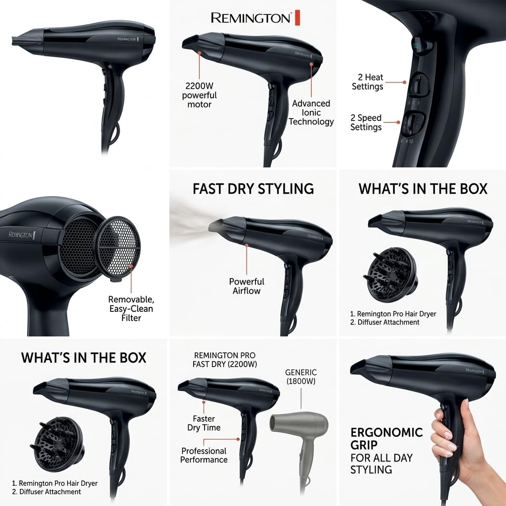 remington-pro-air-d5210-asciugacapelli-2200w-con-ioni-e-concentratore-nero image 5
