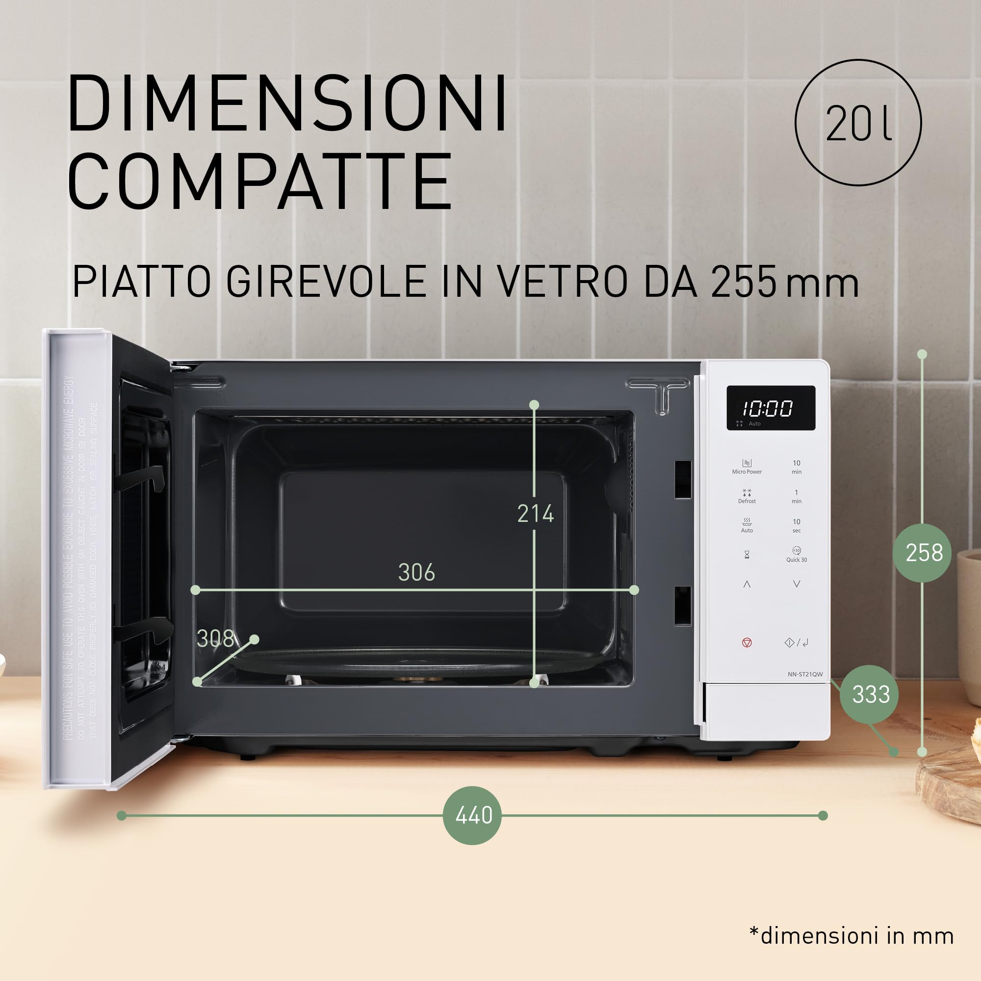panasonic-nn-st21qwepg-forno-a-microonde-solo-20-litri-800w-bianco-con-11-progra image 4