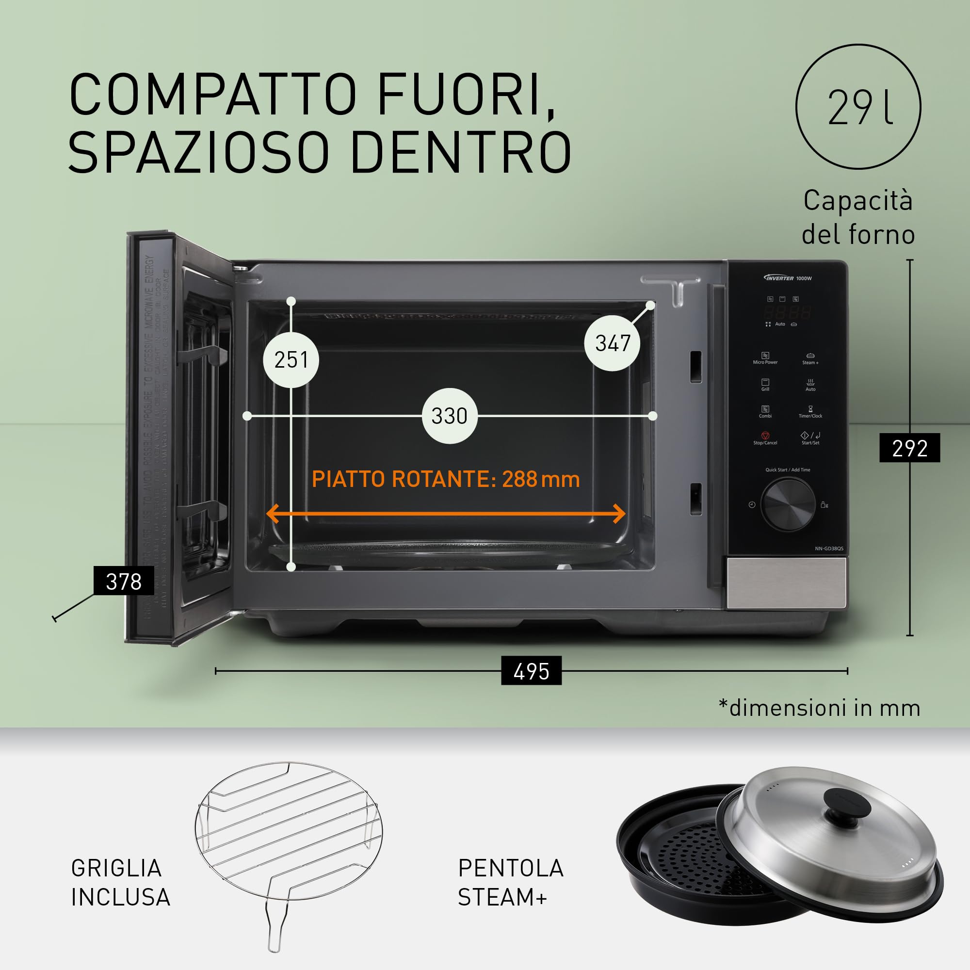 panasonic-nn-gd38qsepg-forno-a-microonde-grill-29l-con-teglia-steam-1000w-invert image 3