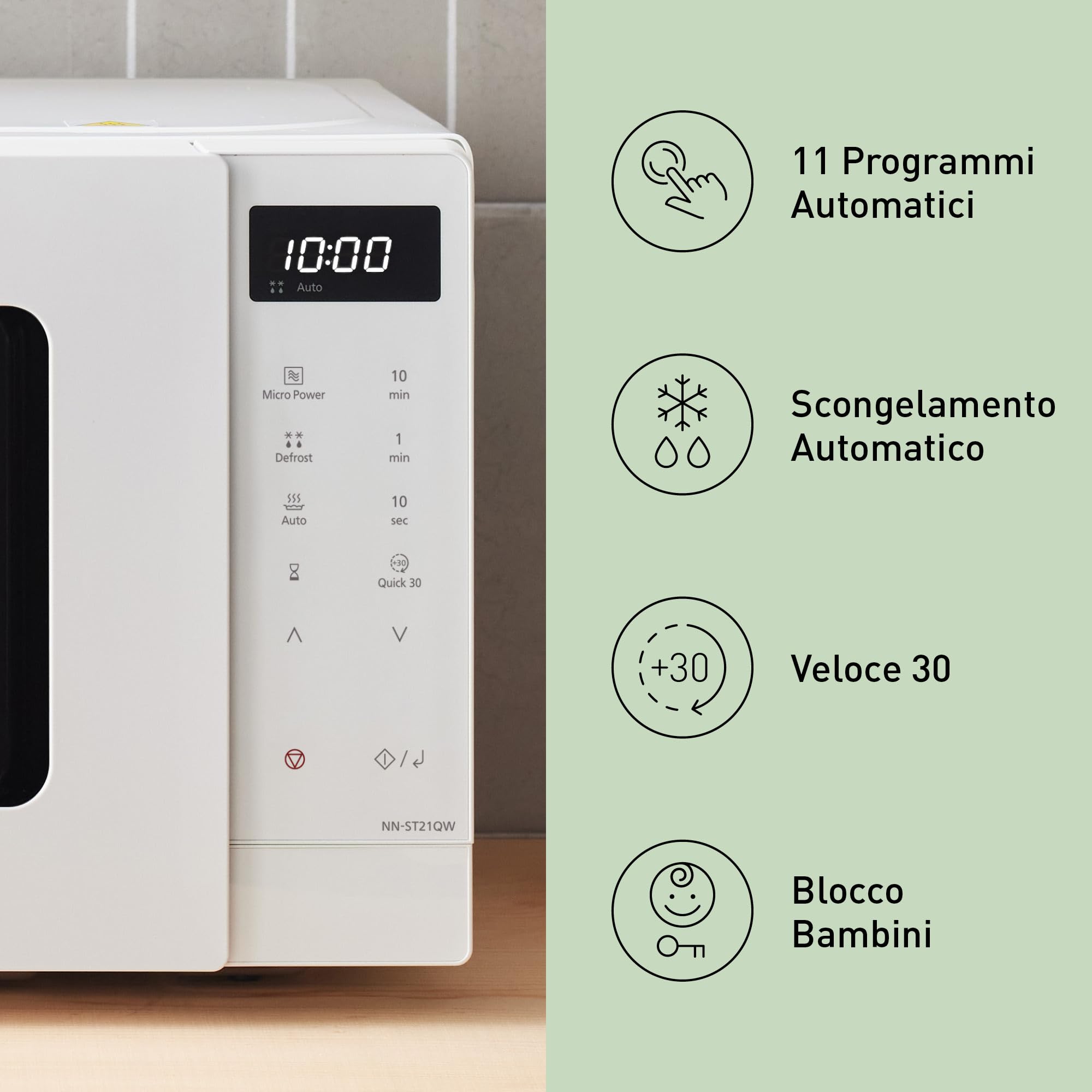 panasonic-nn-st21qwepg-forno-a-microonde-solo-20-litri-800w-bianco-con-11-progra image 6