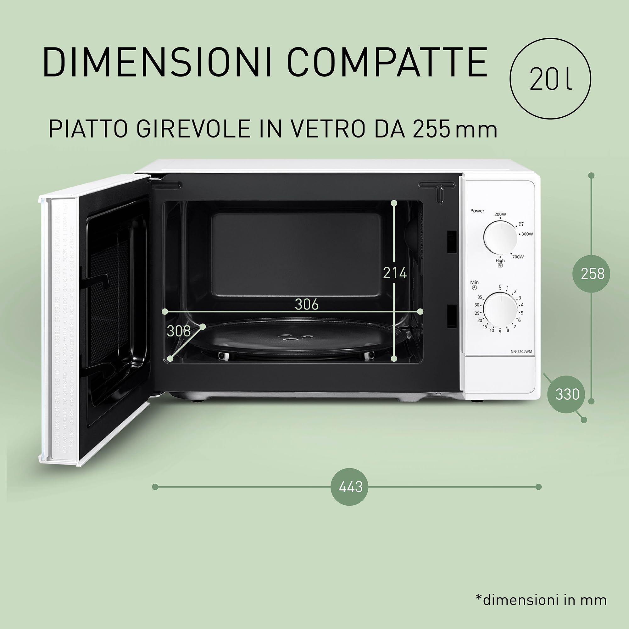 panasonic-nn-e20jwmebg-forno-a-microonde-compatto-20l-800w-con-piatto-rotante-in image 2